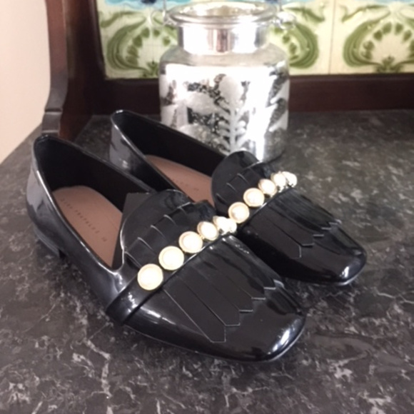 black patent penny loafers